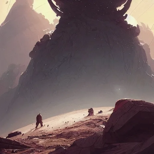 Image similar to gigantic creature on surface of venus, sparth style, fantasy. detailed. sharp focus. trending on artstation. artist greg rutkowski