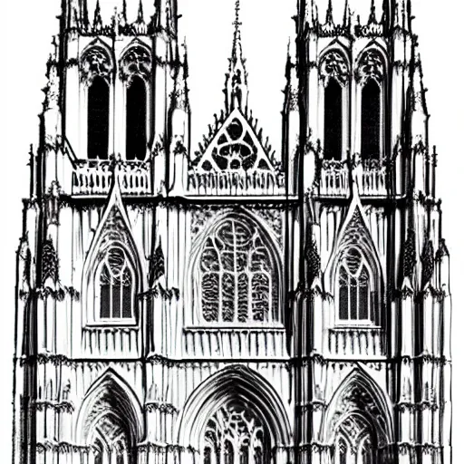 Prompt: Plan view of gothic cathedral, ornate, crosshatching
