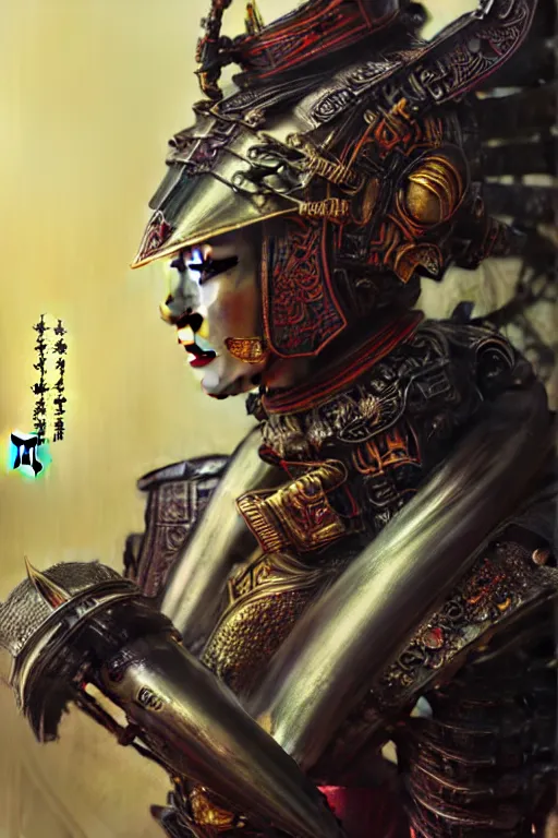 Image similar to beautiful and divine and luxury and evil and dieselpunklpunk three kingdom chinese female armor knight portrait, fighting in the chinese palace, ssci-fi, fantasy, neon light, fantasy, intricate complexity, human structure, human anatomy, hyperrealism 8k, art and illustration by tian zi and craig mullins and WLOP and alphonse mucha,