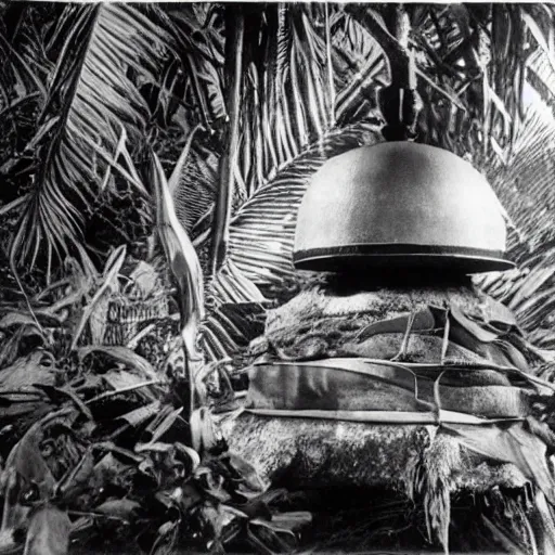 Image similar to lost film footage of a sacred ( ( ( indigenous ) ) ) artifact in the middle of the ( ( ( ( ( ( ( ( ( ( tropical jungle ) ) ) ) ) ) ) ) ) ) / ethnographic object / film still / cinematic / enhanced / 1 9 0 0 s / black and white / grain
