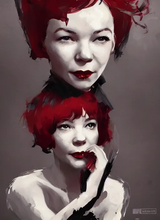 Prompt: highly detailed portrait of a young shirley MaacLaine, by Dustin Nguyen, Akihiko Yoshida, Greg Tocchini, Greg Rutkowski, Cliff Chiang, 4k resolution, nier:automata inspired, bravely default inspired, vibrant but dreary red, black and white color scheme!!!