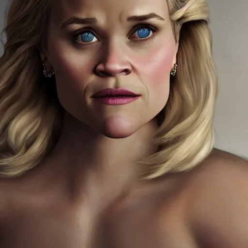 Image similar to hyperrealistic film still of reese witherspoon, holding a metal spoon, stunning 3 d render, inspired by istvan sandorfi & greg rutkowski & unreal engine, perfect symmetry, dim volumetric cinematic lighting, 8 k octane comprehensive render, extremely hyper - detailed, incredibly lifelike attributes, intricate, real flesh texture, masterpiece, artstation, stunning,