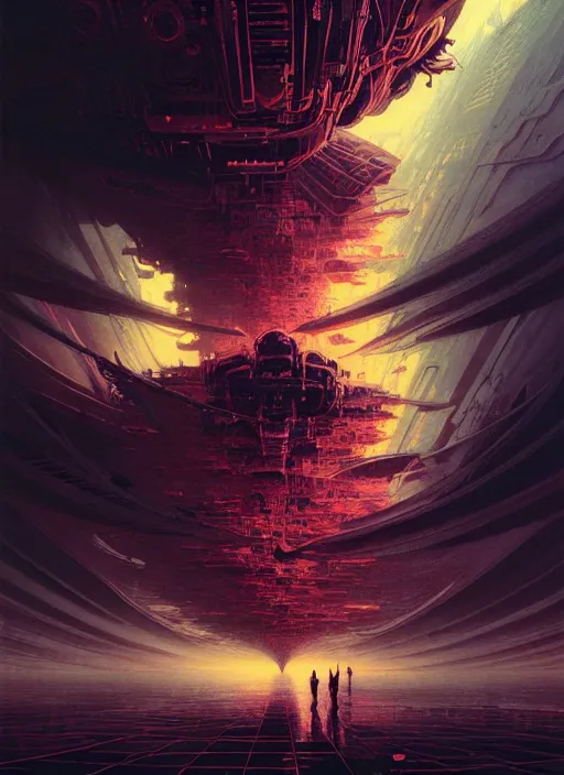 Prompt: massive mothership. rich colors, high contrast, gloomy, dark background. ultrafine hyperdetailed colorful illustration by greg rutkowski, alphonse muchakim, jung gi, moebius, irakli nadar, ayami kojima, amano, greg hildebrandt, syd mead and mark brooks, futurism, intricate linework,