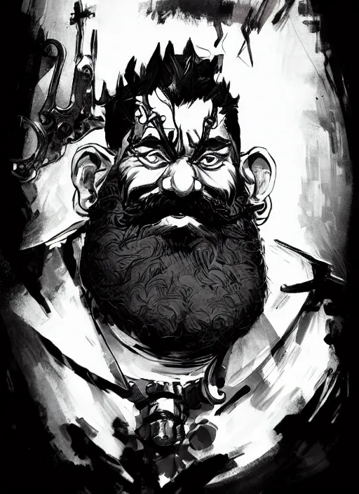 Prompt: portrait of a stern bearded dwarf alchemist. in style of yoji shinkawa and hyung - tae kim, trending on artstation, dark fantasy, great composition, concept art, highly detailed, dynamic pose, vibrant colours.
