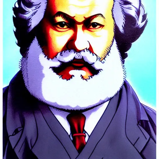 Image similar to beautiful amazing anime portrait painting of karl marx by hayao miyazaki, katsuhiro otomo, akira toriyama, satoshi kon, eiichiro oda, hideaki anno