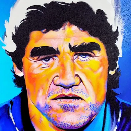 Prompt: diego maradona in movie 3 0 0 painted in white and cyan