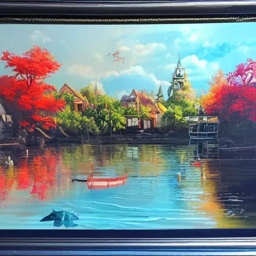 Prompt: Beautiful happy picturesque charming sci-fi town in harmony with nature. Beautiful light. Water and plants. Nice colour scheme, soft warm colour. Beautiful detailed artistic painting by Vincent. (2022)