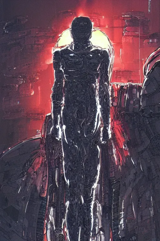 Image similar to powerful soldier wearing a crynet nanosuit, at dusk, a color illustration by tsutomu nihei, tetsuo hara and katsuhiro otomo