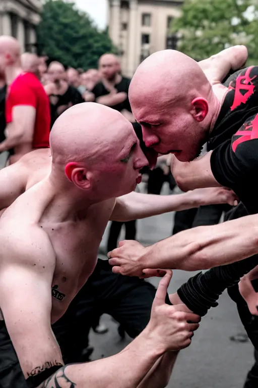 Image similar to nazi skinhead fight with antifa, high resolution, photorealistic, smooth, 4 k, aesthetic lighting, baroque object, sharp focus, hyperdetailed object, professional photography, pullitzer winning, 8 0 0 photo by : canon eos 5 d mark iv, by karah mew and adnan abidi and jodie bateman