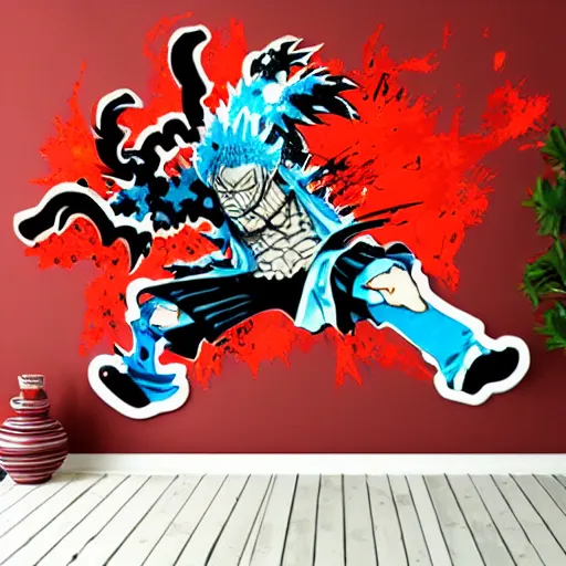 Image similar to die cut sticker, gatling attack by luffy, splatter paint