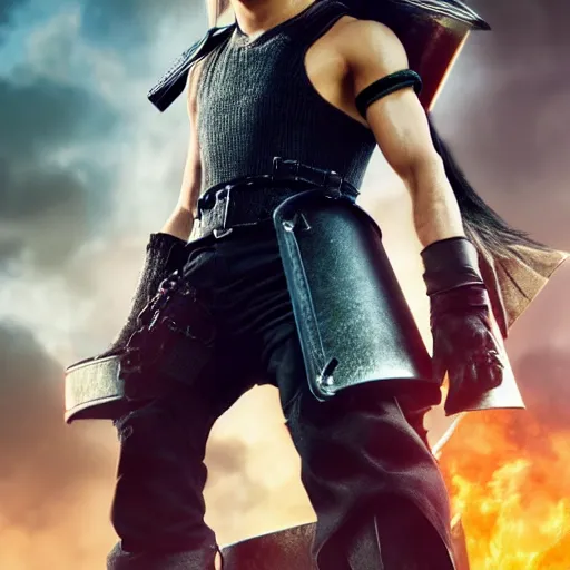 Prompt: final fantasy 7 live action movie poster, cinematic still image, ultra realism, ultra detailed, ultra realistic, 8 k