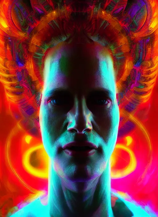 Prompt: psychedelic portrait of an interdimensional god, unreal engine, vray ray - traced 2 d render, greg rutkowski, brush strokes