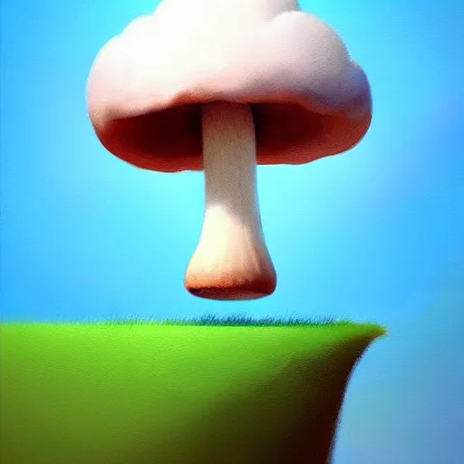 Image similar to goro fujita ilustration a funny fluffy cloud spraying water on a mushroom on a flat background, painting by goro fujita, sharp focus, highly detailed, artstation