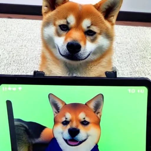 Prompt: photo of A shiba inu dog being a pro crypto trader