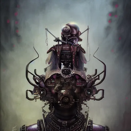 Image similar to rudolf freund dan mumford tom bagshaw, alien world, photorealistic soft paint of a single very beautiful asian warrior full long steampunk armored, ultra deep fog, purple black lustrous thin haircut, partial symmetry accurate features, focus, very intricate ultrafine details, award winning masterpiece, steampunk world