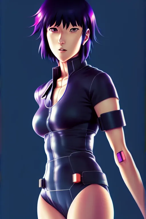 Image similar to a fullbody portrait of motoko kusanagi the major ghost in the shell : : stand alone complex, under repairs, maintenance : : by ilya kuvshinov, rossdraws, artgerm, sola digital arts, anti aliasing, raytracing : :