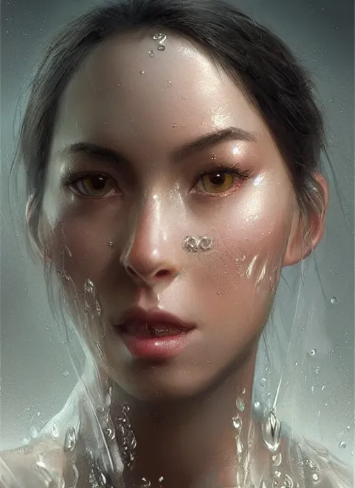 Prompt: portrait of a stunningly beautiful water drop, highly detailed, 3 5 mm photo, artstation, concept art, sharp focus, 2 8 mm macro photo, art by artgerm and greg rutkowski and alphonse muchal