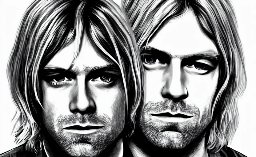 Image similar to kurt cobain in gta v covert art painted by stephen bliss, centered, uncropped, full body, symmetrical face, crispy, trending on artstation, deviantart