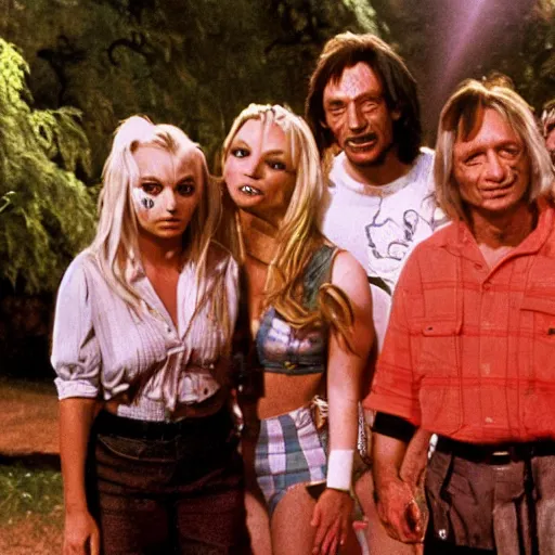 Prompt: jim varney, charles manson, britney spears, picnic, dynamic lighting