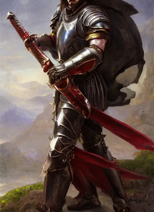 Prompt: Keanu Reeves as a powerful dungeons and dragons warrior, wearing plate armor, digital art by Eugene de Blaas and Ross Tran, vibrant color scheme, highly detailed, in the style of romanticism, cinematic, artstation, Greg rutkowski