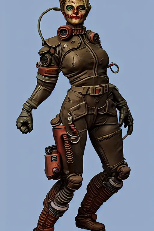 Prompt: detailed fallout npc! high angle, gouache by artgerm, kitbash, arcane, white background