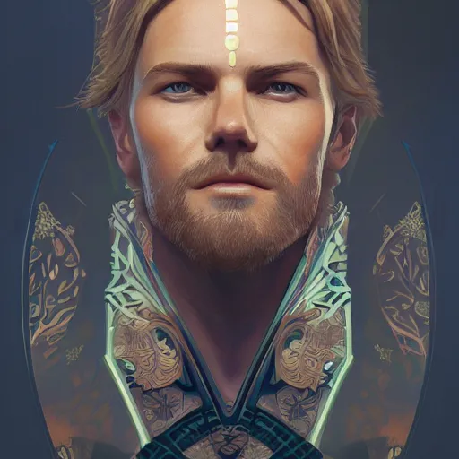 Image similar to symmetry!! a portrait of arthur morgan, intricate, elegant, highly detailed, digital painting, artstation, concept art, smooth, sharp focus, illustration, art by artgerm and greg rutkowski and alphonse mucha, 8 k
