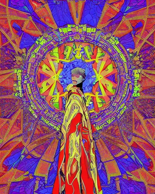 Prompt: David Bowie art surrounded by varities of superhot chili peppers, cell shading, voronoi, fibonacci sequence, sacred geometry by Alphonse Mucha, Moebius, hiroshi yoshida, Art Nouveau, colorful, ultradetailed, vivid colour, 3d