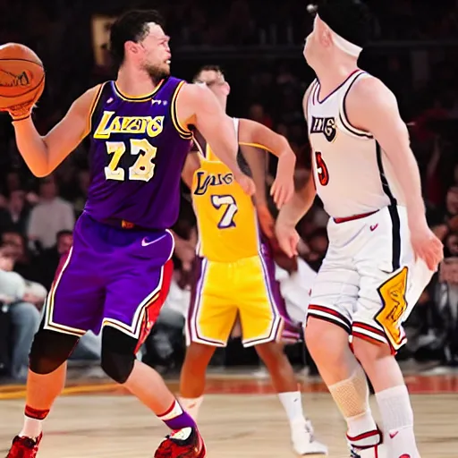 Image similar to a basket ball game between chicago bulls and la lakers