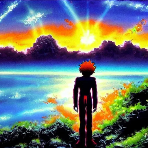 Image similar to The End of Evangelion painted by Bob Ross