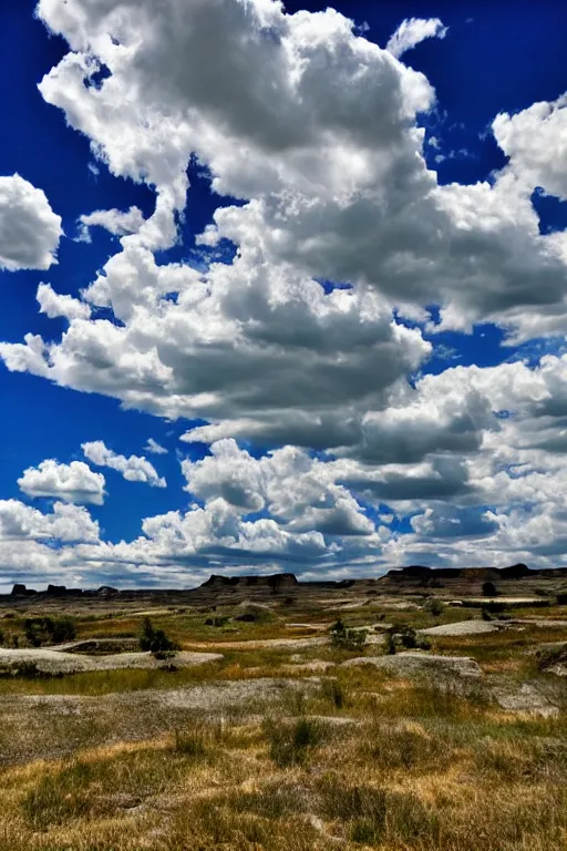 Prompt: summer fantasy woodlands badlands puffy skies