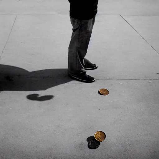 Image similar to photograph of man tossing a penny, wife in background, DSLR Photograph