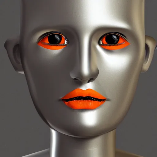 Prompt: photorealistic portrait humanoid metallic black robot, orange accents