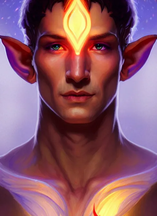 Prompt: meditative male elf rogue, d & d fantasy character portrait, transparent vibrant glowing skin, magical aura, ultra realistic, intricate, elegant, highly detailed, digital painting, artstation, smooth, sharp, focus, illustration, art by artgerm and greg rutkowski and alphonse mucha