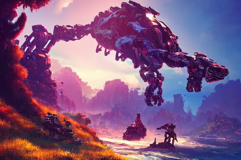 Image similar to clamberjaw machine mecanical creature robot of horizon forbidden west horizon zero dawn radiating a glowing aura global illumination ray tracing hdr fanart arstation by ian pesty and alena aenami artworks in 4 k