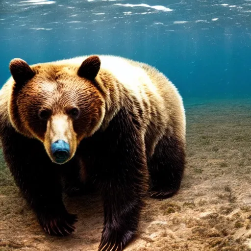 Prompt: a photo of a bear underwater