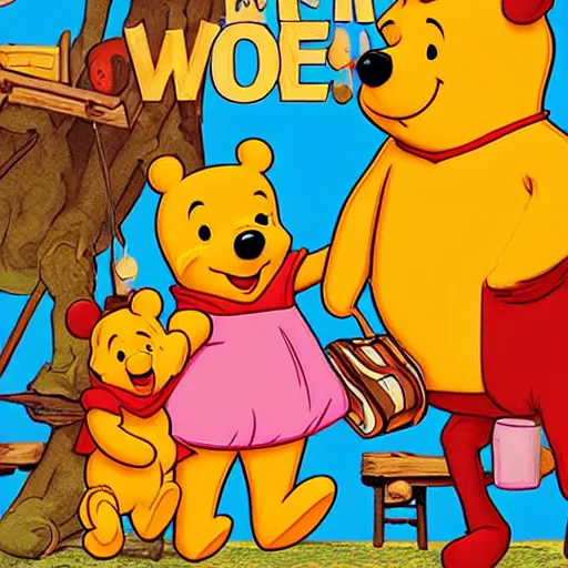 Prompt: winnie the poo on a wes anderson movie poster, vibrant, hyperdetailed