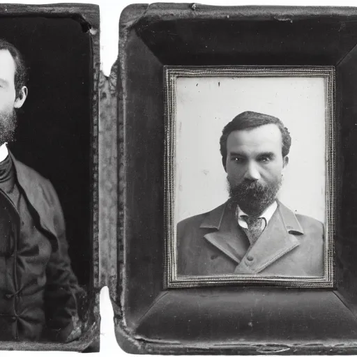 Image similar to close up photo portrait of a 19th male detective in a medical coat by Diane Arbus and Louis Daguerre