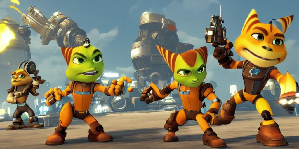 Prompt: ratchet & clank in the style of ralph mcquarrie