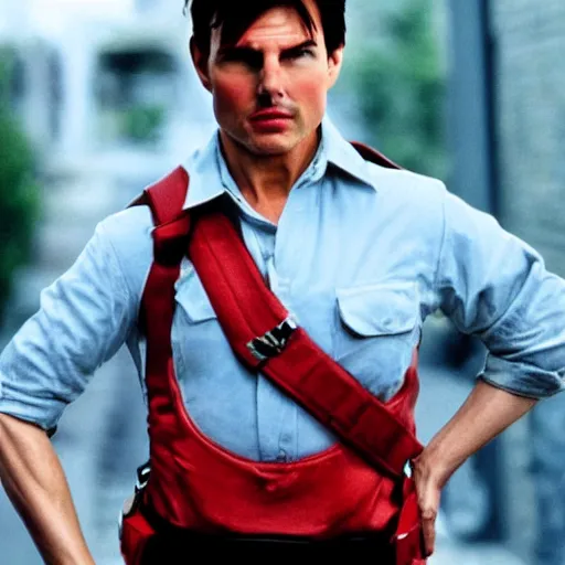 Image similar to tom cruise!!!!!!!! as mario, nintendo, hyperrealistic, film shot, photo