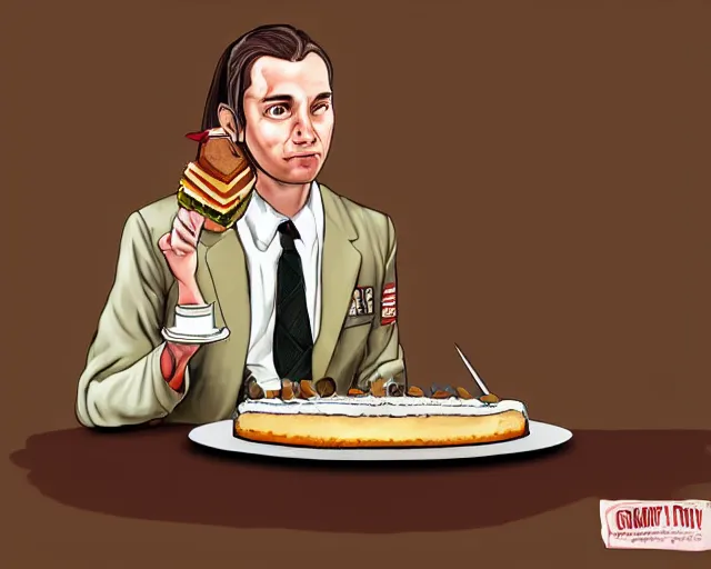 Image similar to Forrest gump eating a cake in hogwarts, digital art, highly detailed, in the style of David Villegas