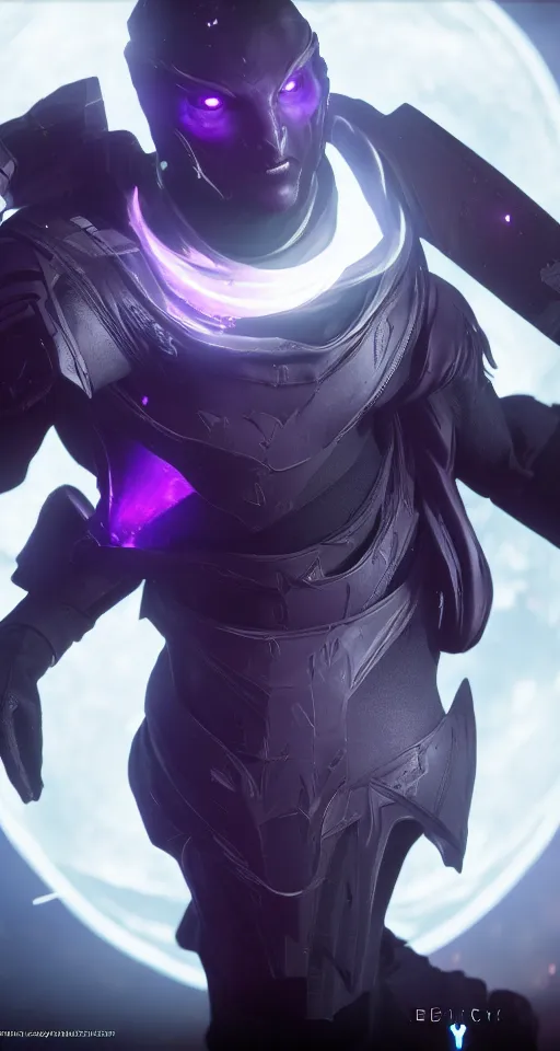 Prompt: Destiny 2 warlock portrait, head to toe, cinematic, vfx, particle lighting, purple void particles, rule of thirds, space wizard, unreal engine 5