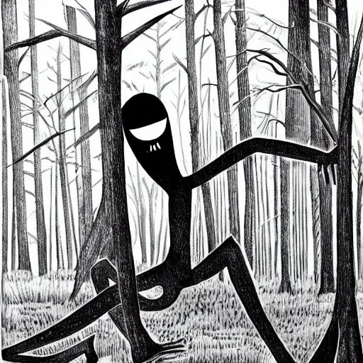 Image similar to long leg monster in a dark forest at midnight