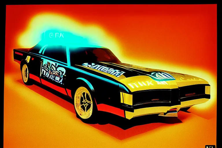 Image similar to stylized poster of a single gnx grand national, thick neon lights, ektachrome photograph, volumetric lighting, f 8 aperture, cinematic eastman 5 3 8 4 film