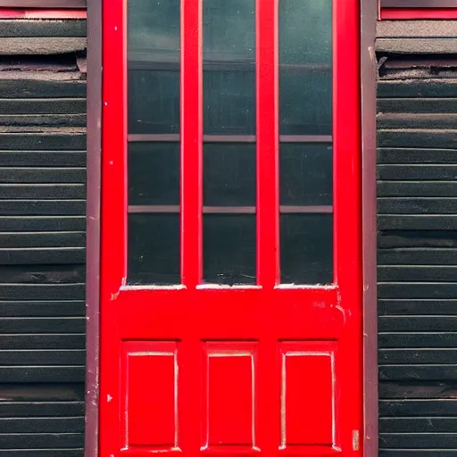Image similar to a red door floating in a black void,