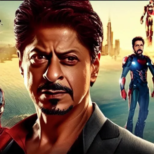 Image similar to film still of shah rukh khan as tony stark in iron man