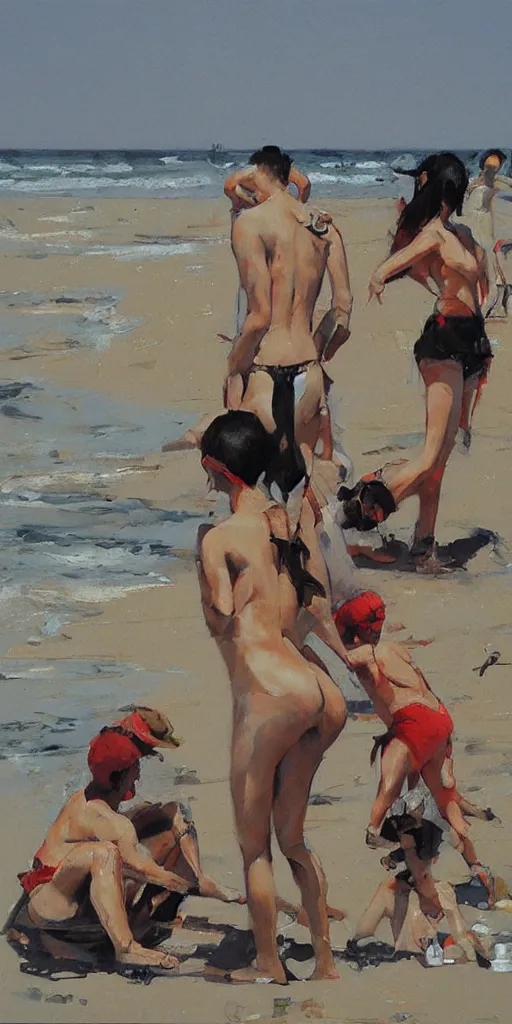 Image similar to oil painting scene from beach by kim jung gi