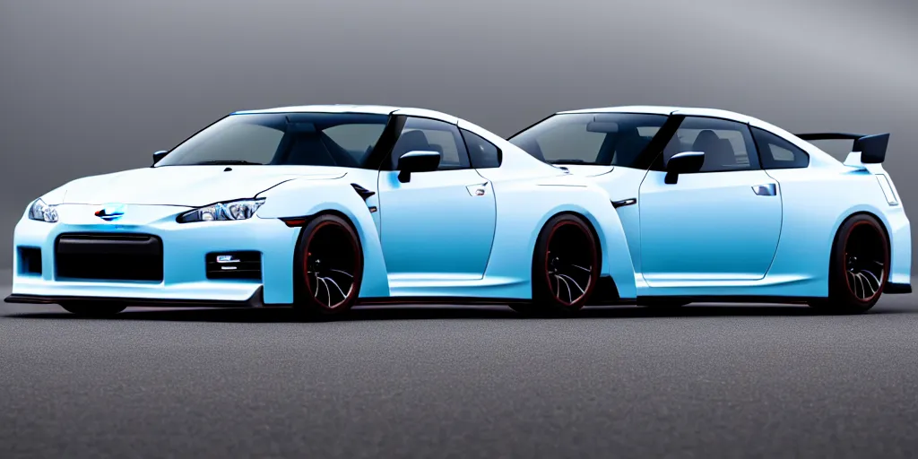 Prompt: a nissan gtr r 3 4 and honda civic in the shape of subaru brz concept car design, car photography, 4 k, high resolution, highly detailed