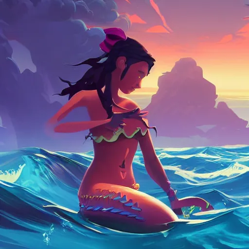 Image similar to painting mermaid treasure on sea of thieves game avatar hero smooth face median photoshop filter cutout vector, behance hd by jesper ejsing, by rhads, makoto shinkai and lois van baarle, ilya kuvshinov, rossdraws global illumination