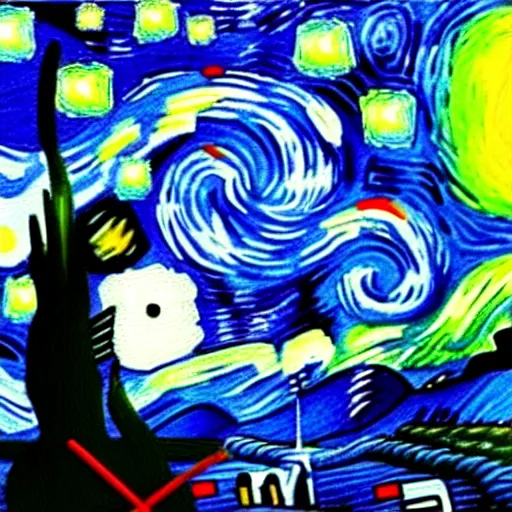 Prompt: painting of an angry stay puft marshmallow man in the style of starry night by vincent van gogh