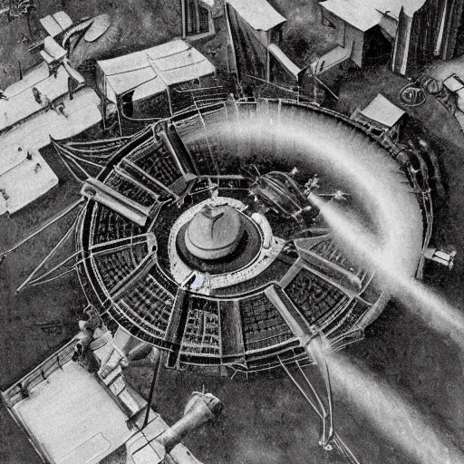 Prompt: aerial shot of fantastic machinery terraforming Venus, in the style of robert doisneau, composition by hieronymus bosch